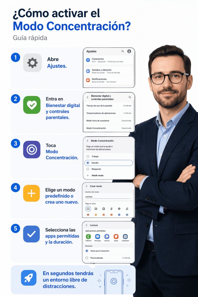 Bienestar digital Samsung: modo concentración y herramientas para controlar el uso del móvil en 2026 5